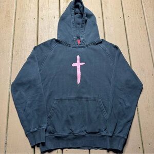Black Hoodie with Pink Cross Design